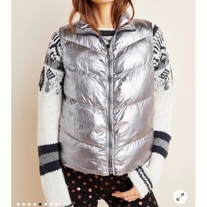 Anthropologie Metallic Silver Puffer Vest